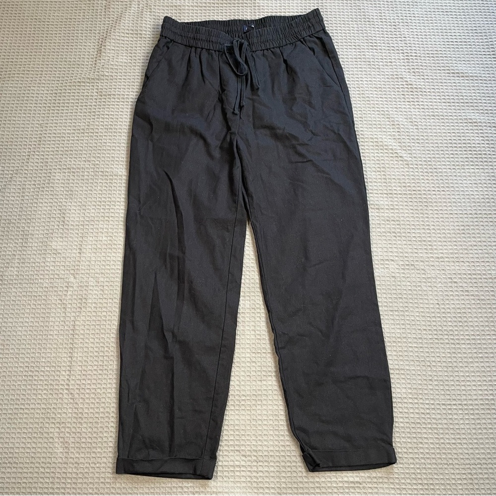 J.Crew‎ Linen Blend Drawstring Pants 6 Womens Black Tapered Cuffed